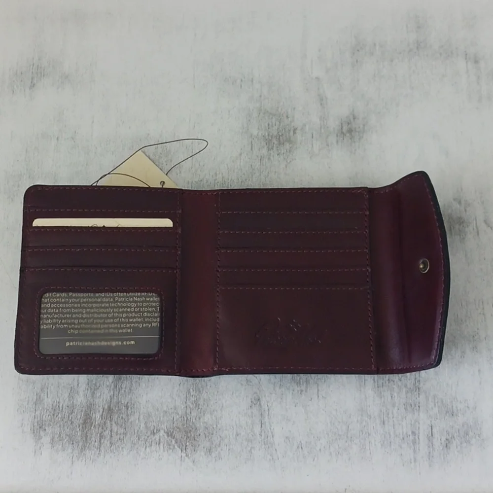 PATRICIA NASH Reiti Bi-Fold Leather RFID Wallet Floral Sienna Sunset Tan Brown